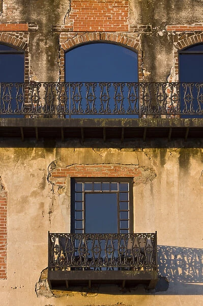 North America; USA; Georgia; Savannah; Balconies on an old building in the Historic