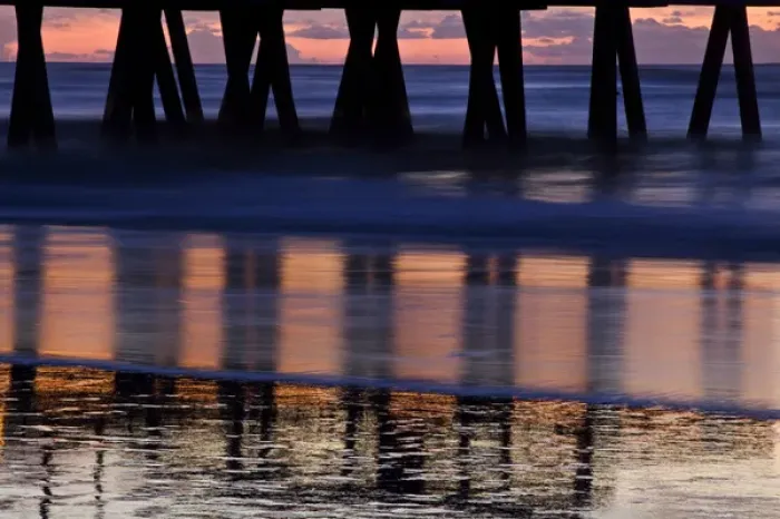 Framed Print : North America; USA; Georgia; Tybee Island; Refections in early morning light