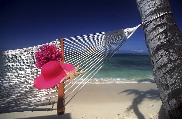 North America, USA, Hawaii. Sun hat sitting on hammock, still life