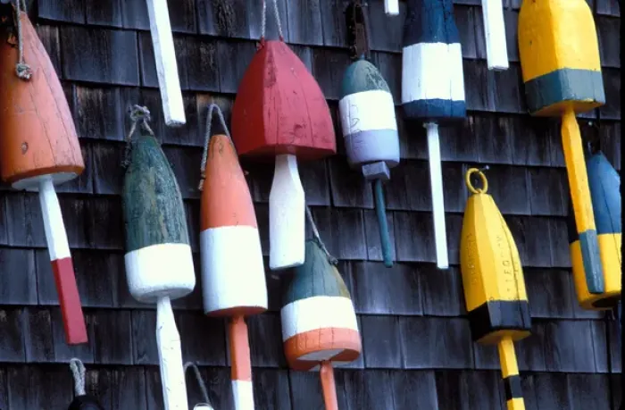 Framed Print : North America; USA; Maine; Bass Harbor Lobster Buoys