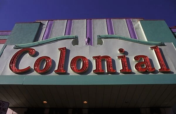 North America, USA, Maine, Belfast. Colonial, neon theater marquee sign