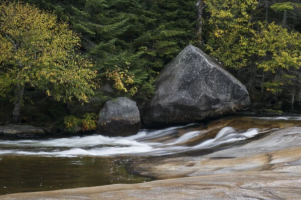 North America, USA, Maine, Ledge Falls with tirangular and round boulders at Baxter