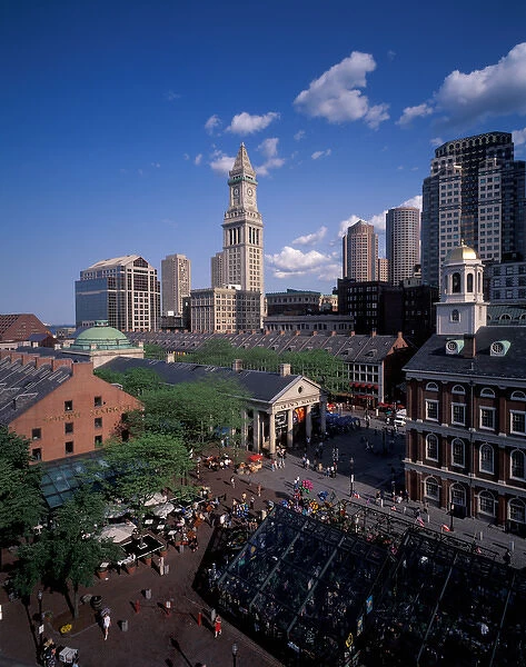 North America, USA, Massachusetts, Boston overview of Quincy Market and Fanueil Hall