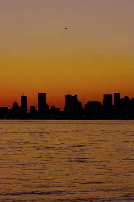 Framed Print : North America, USA, Massachusetts. A sunset view of Boston from the shore in Winthrop