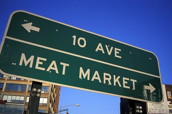 North America, USA, New York, New York City. Sign leading to trendy meatpacking district