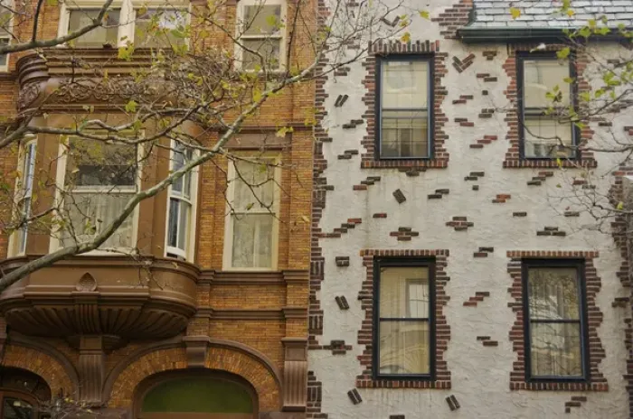 Framed Print : North America, USA, New York, New York City, Brooklyn. Elaborate facades on townhouses