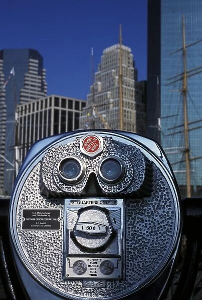 North America, USA, New York, New York City. Coin operated binoculars at South Street