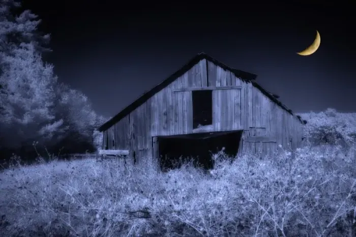 Framed Print : North America, USA, North Carolina, digitally altered infrared image of an old barn in the fall