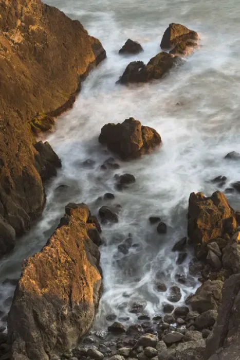 Framed Print : North America, USA, Oregon. Slow shutter speed looking down from cliff overlooking ocean, Samuel H
