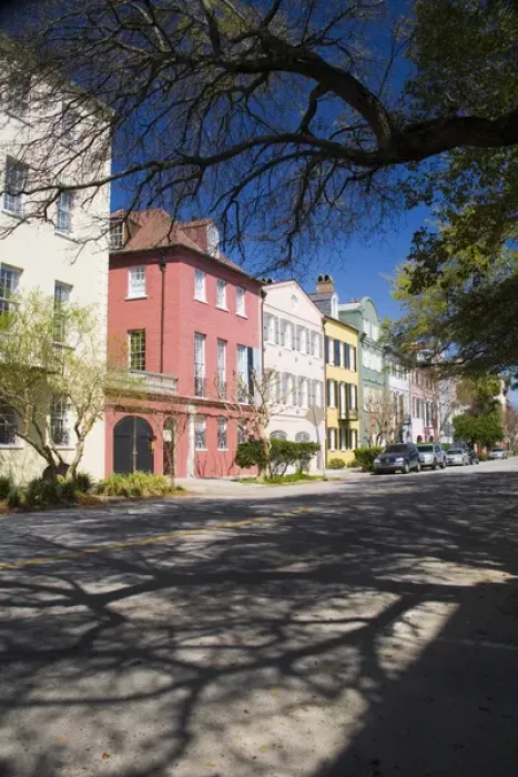 Framed Print : North America, USA, South Carolina, Charleston. Charlestons Rainbow Row Neighborhood