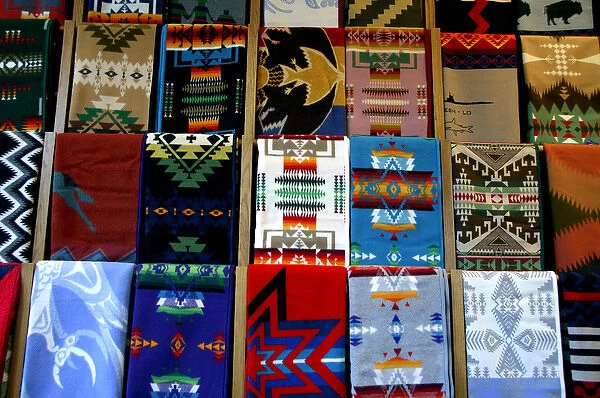 North America, USA, South Dakota, Rapid City, Prairie Edge Trading Co. Typical Pendleton blankets