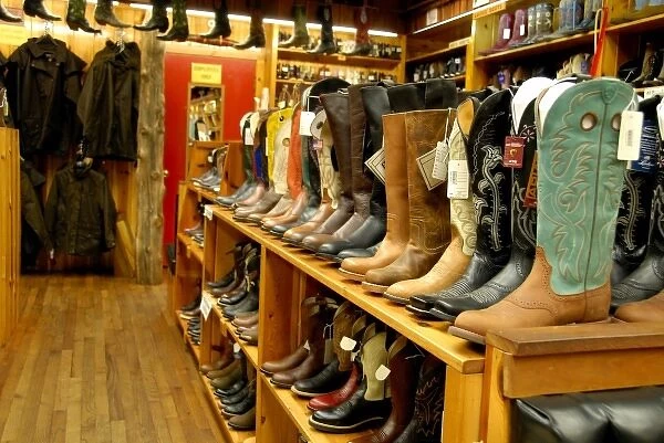 North America, USA, South Dakota, Wall, Wall Drug. Cowboy boots. Property release