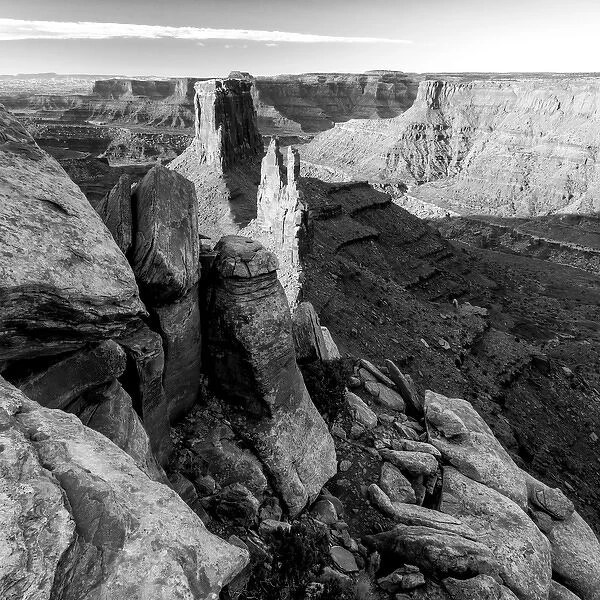 North America, USA, Utah. Black and white image of early morning vista from Marlboro