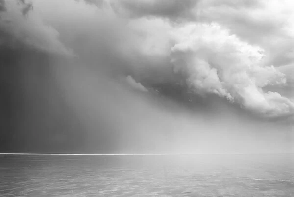 North America, USA, Utah. Foreboding approaching thunderstorm on Bonneville Salt Flats, Utah