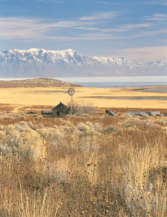 Framed Print : North America, USA, Utah, Great Basin, above Great Salt Lake, abandoned ranch buildings