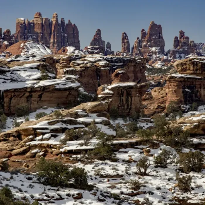 Framed Print : North America, USA, Utah. Snow covering formations in the Needles District of Canyonlands Framed Print : North America, USA, Utah. Snow covering formations in the Needles District of Canyonlands