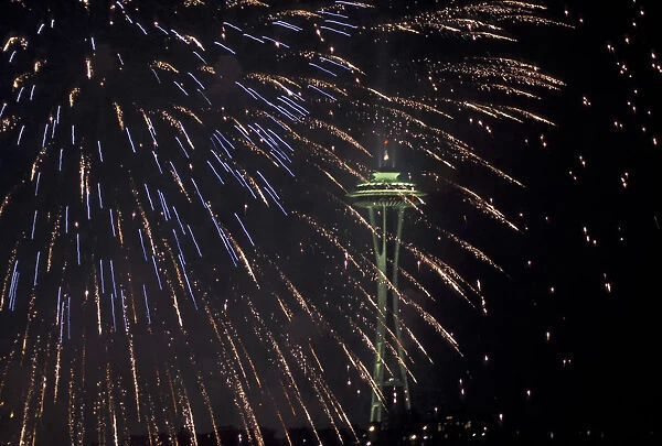 North America, USA, WA, Seattle, Space Needle 4th of July Fireworks