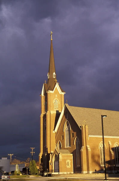 North America, USA, WA, Walla Walla St. Patrick Church at sunset NR
