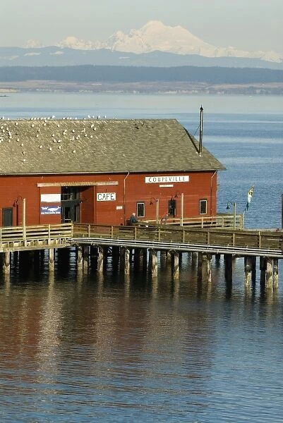 North America, USA, WA, Whidbey Island, Coupeville. Coupeville Wharf with clear view