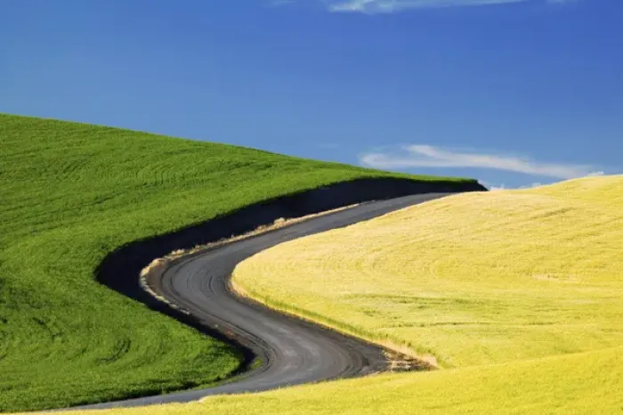 Framed Print : North America, USA, Washington, Palouse Country, Road Leading Through Spring and Winter Framed Print : North America, USA, Washington, Palouse Country, Road Leading Through Spring and Winter