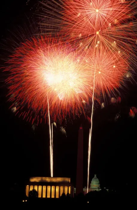 Framed Print : North America, USA, Washington D. C. 4th of July Fireworks over Capitol and Memorials