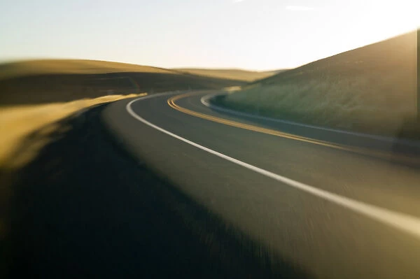 North America, USA, Washington, Palouse Country, Selective Focus oof Road in Motion
