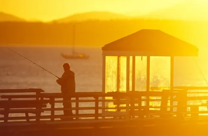 Framed Print : North America, USA, Washington, Seattle. Fisherman at public pier on Puget Sound Framed Print : North America, USA, Washington, Seattle. Fisherman at public pier on Puget Sound