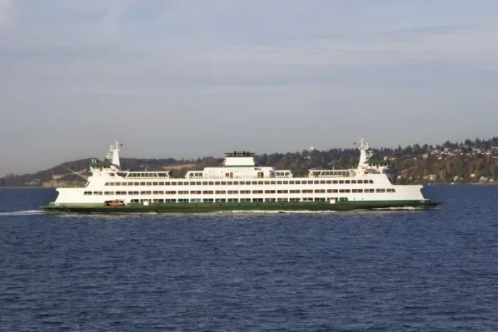 Framed Print : North America, USA, Washington, Seattle. A ferry to Seattle on Elliot Bay