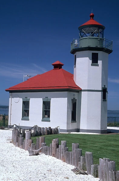 North America, USA, Washington, Seattle Alki Point lighthouse on Elliott Bay