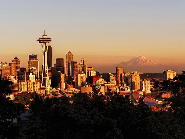 North America; USA; Washington; Seattle; Seattle Skyline at Dusk