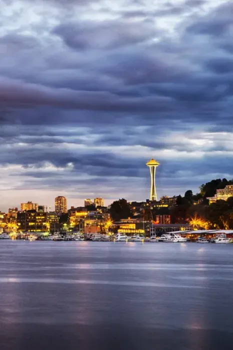 Framed Print : North America; USA; Washington; Seattle; Seattle Evening light as viewed from Lake Union