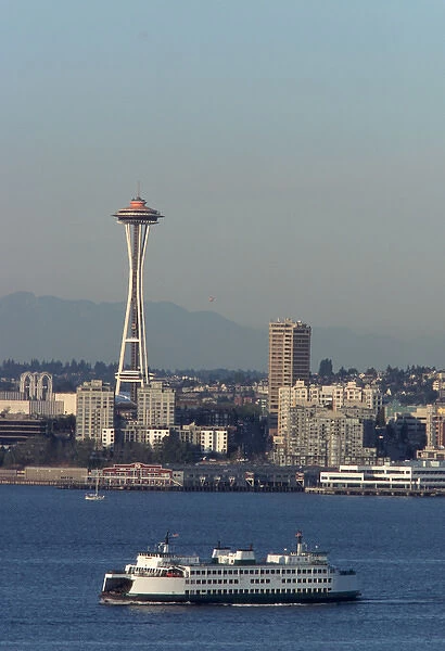North America, USA Washington, Seattle Space Needle and Washington State Ferry
