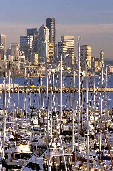 North America, USA, Washington State, Seattle. Elliott Bay Marina and downtown Seattle