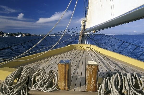 North America, USA, Washington State, Seattle. Bow of sailboat
