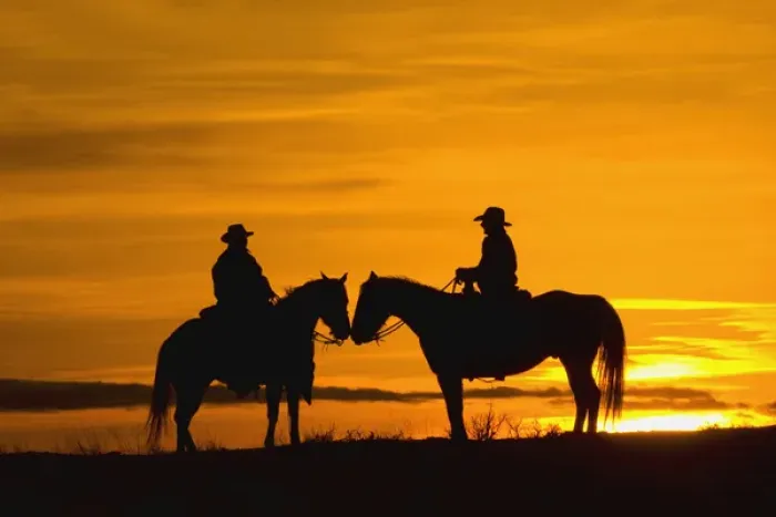 Framed Print : North America; USA; Wyoming; Shell; Cowboys on ridge at Sunset; (MR) Framed Print : North America; USA; Wyoming; Shell; Cowboys on ridge at Sunset; (MR)