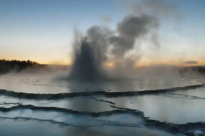 Framed Print : North America, USA, Wyoming, Yellowstone National Park. Eruption of Fountain Geyser after sunset Framed Print : North America, USA, Wyoming, Yellowstone National Park. Eruption of Fountain Geyser after sunset