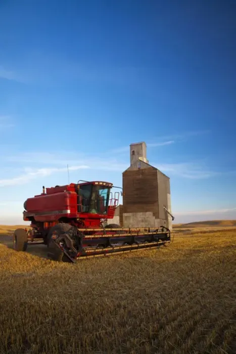 Framed Print : North America; Washington; Palouse Country; Combine Parked by Silo