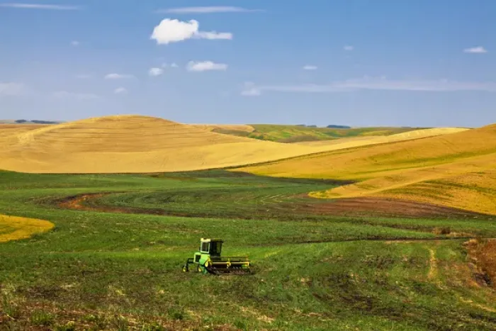 Framed Print : North America; Washington; Palouse Country; Hay Combine in Field Framed Print : North America; Washington; Palouse Country; Hay Combine in Field