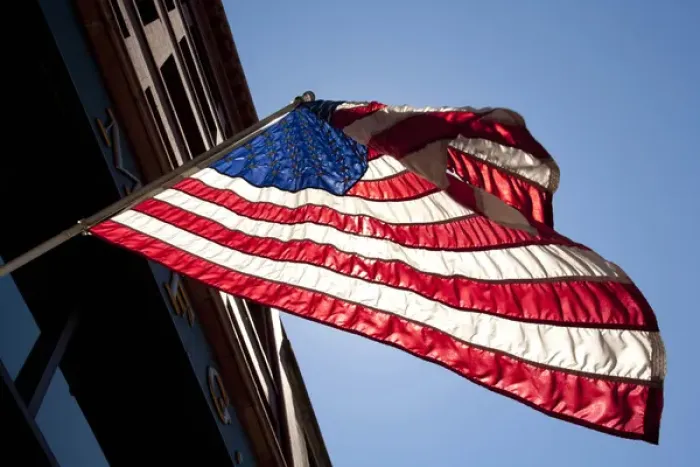 Framed Print : North America, Washington, Seattle, Pioneer Square neighborhood, American flag backlit Framed Print : North America, Washington, Seattle, Pioneer Square neighborhood, American flag backlit