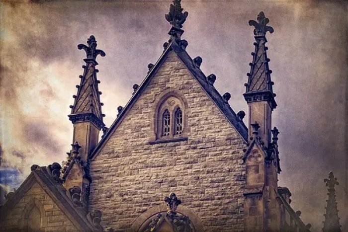 Framed Print : North American, Indianapolis, Indiana. The Gothic Chapel at Crown Hill Cemetery