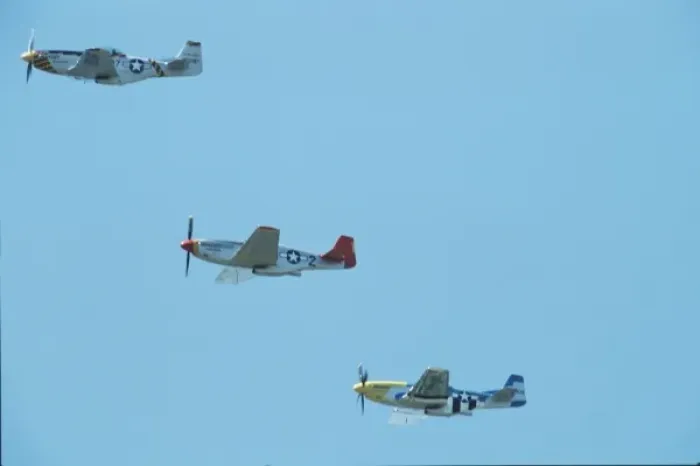 Framed Print : North American P-51D Mustang Formation, Donna-Mite, Tuskegee Redtail and Dazzling Donna
