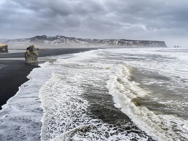 North Atllantic coast near Vik y Myrdal during a winter storm with heavy gales. europe
