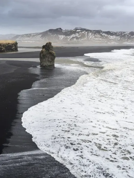 Framed Print : North Atllantic coast near Vik y Myrdal during a winter storm with heavy gales. europe