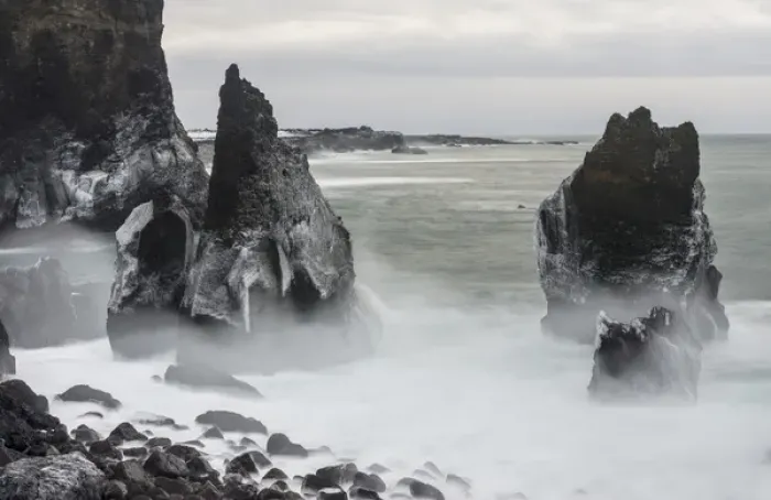 Framed Print : North Atllantic coast during winter near Reykjanesviti and Valahnukur. europe, northern europe