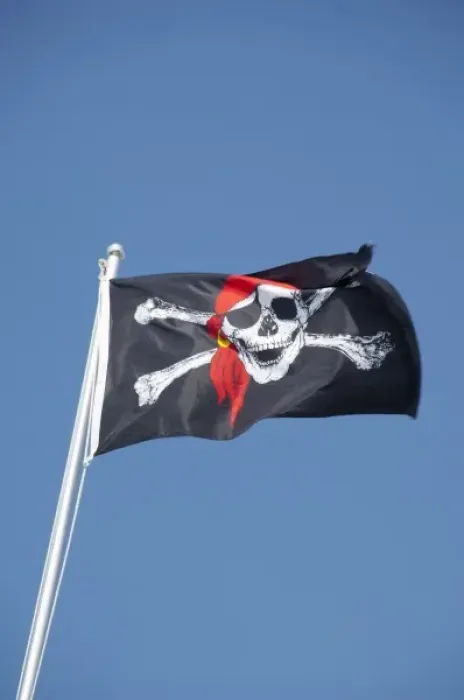 Framed Print : North Carolina, Beaufort. Pirate flag, skull and crossed bones (aka Jolly Roger)