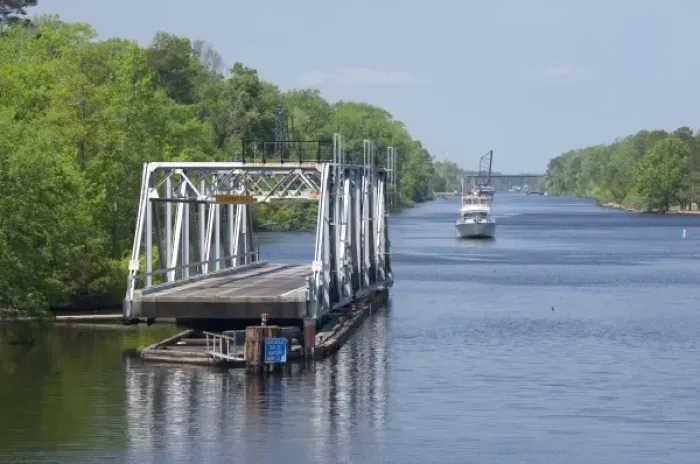 Framed Print : North Carolina, Centerville. Centerville Bridge along the Atlantic Intracoastal Waterway