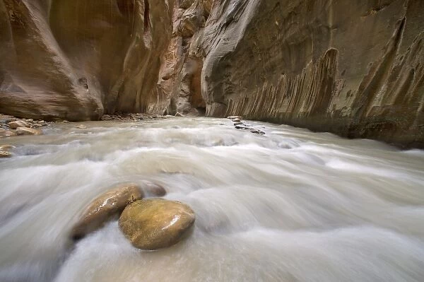 The North Fork of the Virgin River in the Zion Narrows of Zion National Park in Utah