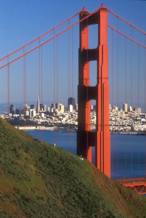 Framed Print : North tower of the Golden Gate bridge with San Francisco in the distance Framed Print : North tower of the Golden Gate bridge with San Francisco in the distance