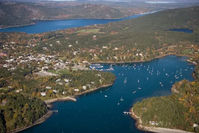 Framed Print : Northeast Harbor Maine from the air USA Framed Print : Northeast Harbor Maine from the air USA