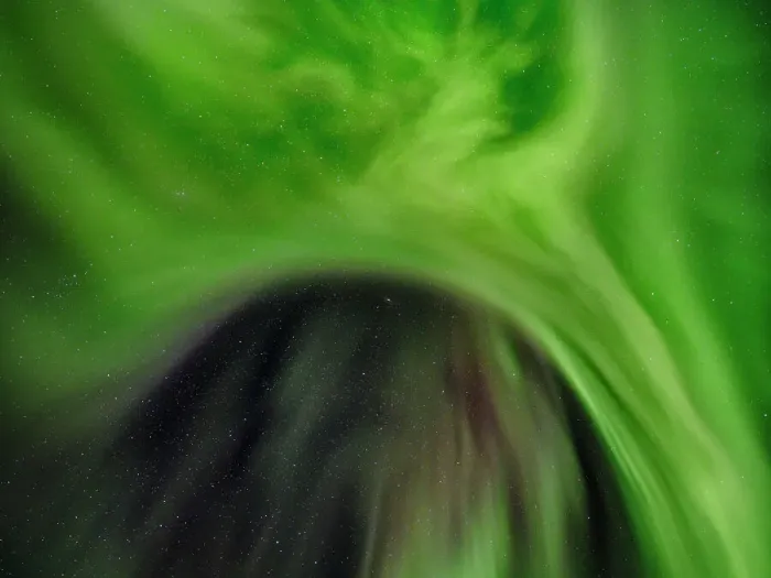 Framed Print : Northern lights over Angmagssalik Fjord near settlement Kuummiit. Ammassalik area in East Greenland, Danish Territory